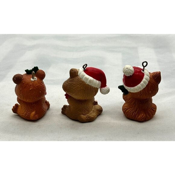 Vintage Christmas Critters 2" Ornaments Ceramic Raccoon Dog Bear - Picture 3 of 6